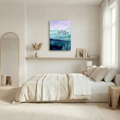 «Layered Teal Mountains and Pine Trees», reproduction d'art sur toile