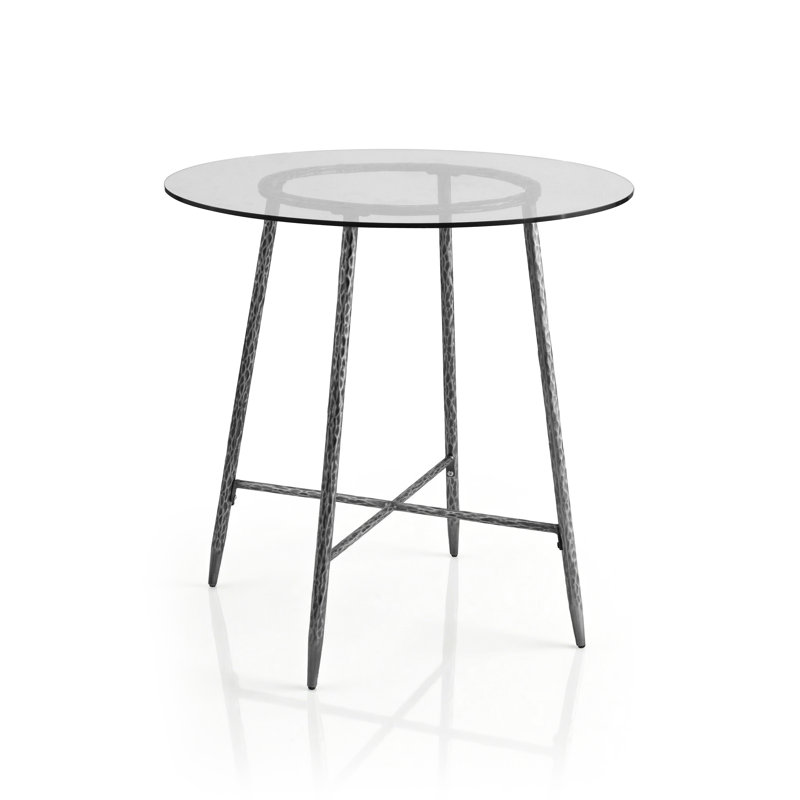 Corrinne Tempered Glass Top Counter Height Hammered Forged Steel Dining Table, Matte Gray