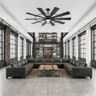 Ventilateur de plafond industriel 72/62 pouces avec lumière, grand ventilateur de plafond d'intérieur à 10 pales, ventilateur de plafond moderne noir pour salon, chambre à coucher, cuisine, patio, maison de campagne