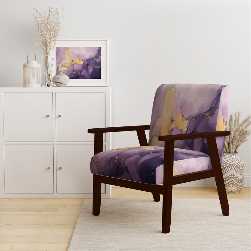 Berdahl Marble Upholstered Armchair, Purple/Gold Polyester, Brown Square Arms