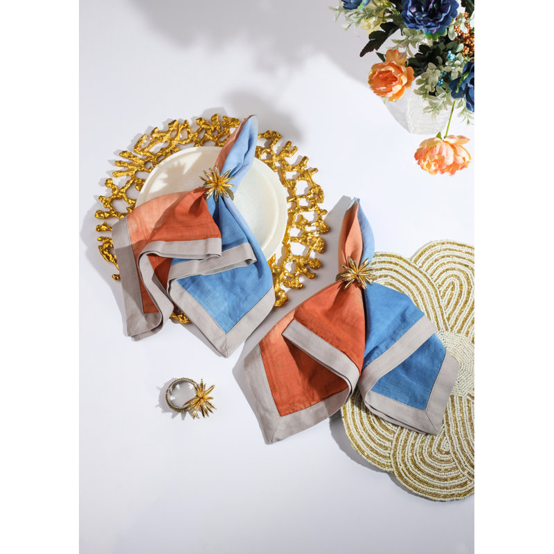Sunset Horizon Tie-Dye Napkin Set, Orange/Blue