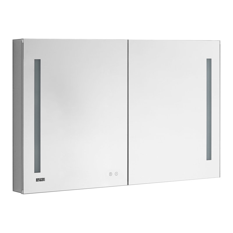 Armoire à pharmacie à DEL avec désembueur à triple porte l 48 po x H 30 po x P 5 po Colquitt, prises électriques, horloge numérique, gradateur, miroir grossissant 3X à DEL réglable