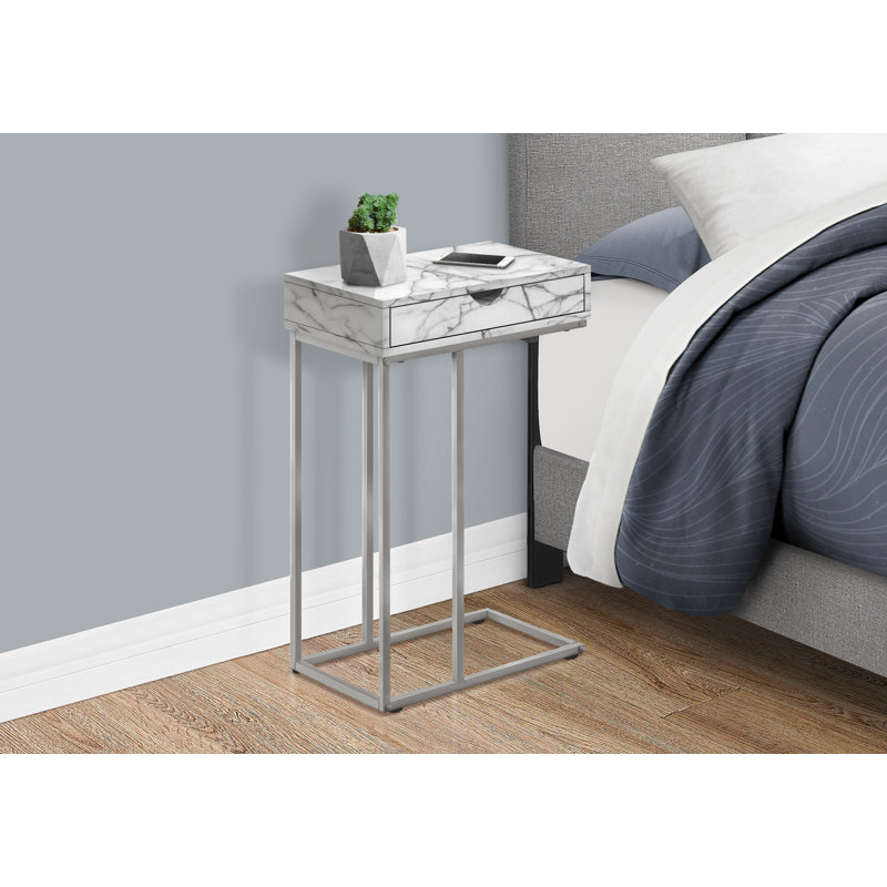 Table d'appoint Shelyn, en forme de C, bout, côté, collation, tiroir de rangement, salon, chambre à coucher, métal