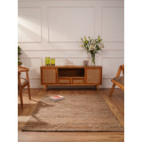 TAPIS EN JUTE UNI SUMAK NOUÉ À LA MAIN RESPECTUEUX DE L'ENVIRONNEMENT à poils hauts en fibre naturelle de couleur brun clair avec motif uni pour l'intérieur et l'extérieur Heller
