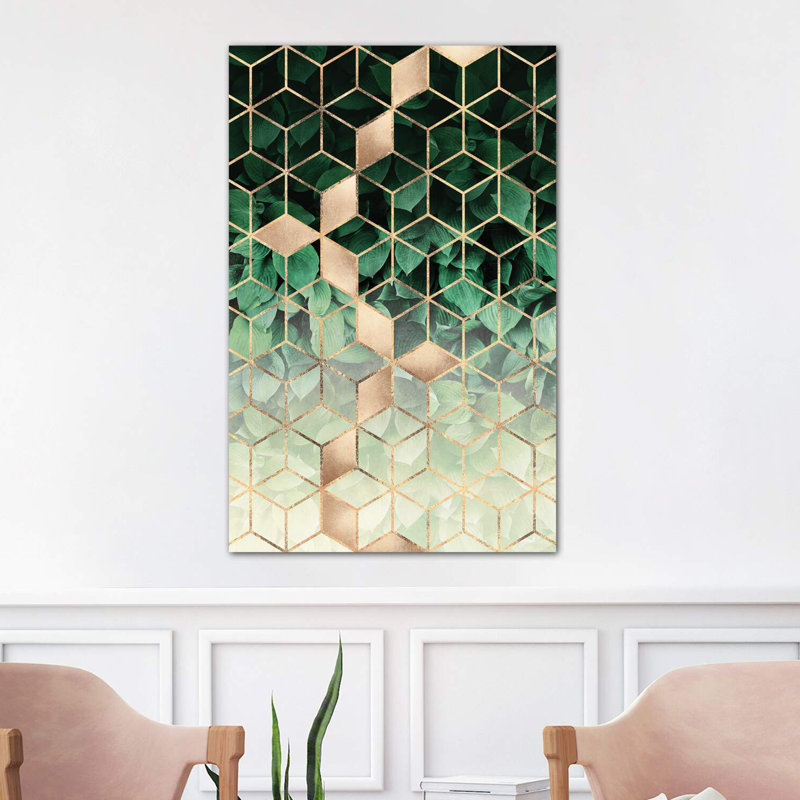 Leaves and Cubes I by Elisabeth Fredriksson - 1 Piece Wall Art on Canvas, 101.6 cm H x 66.04 cm W, Brown Framed