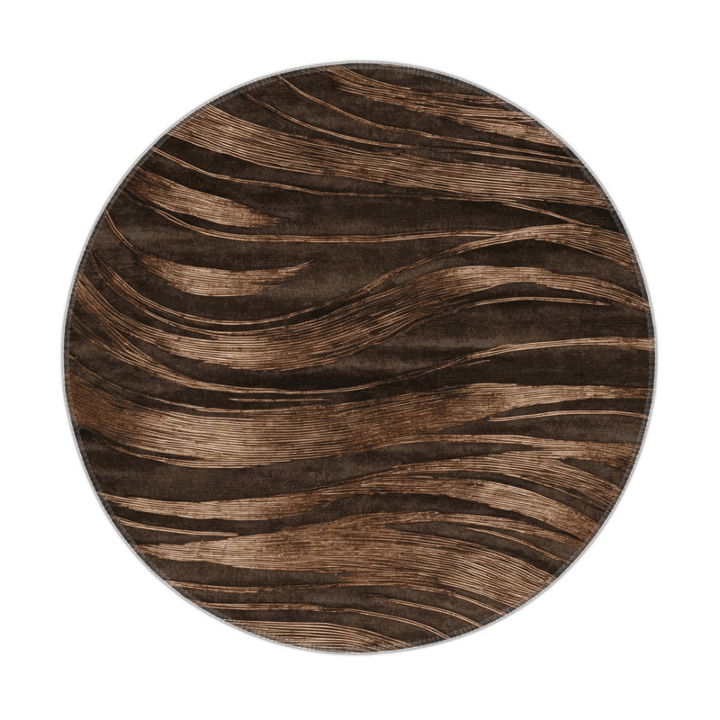 Tapis brun abstrait intérieur et extérieur, Rond 5 pi