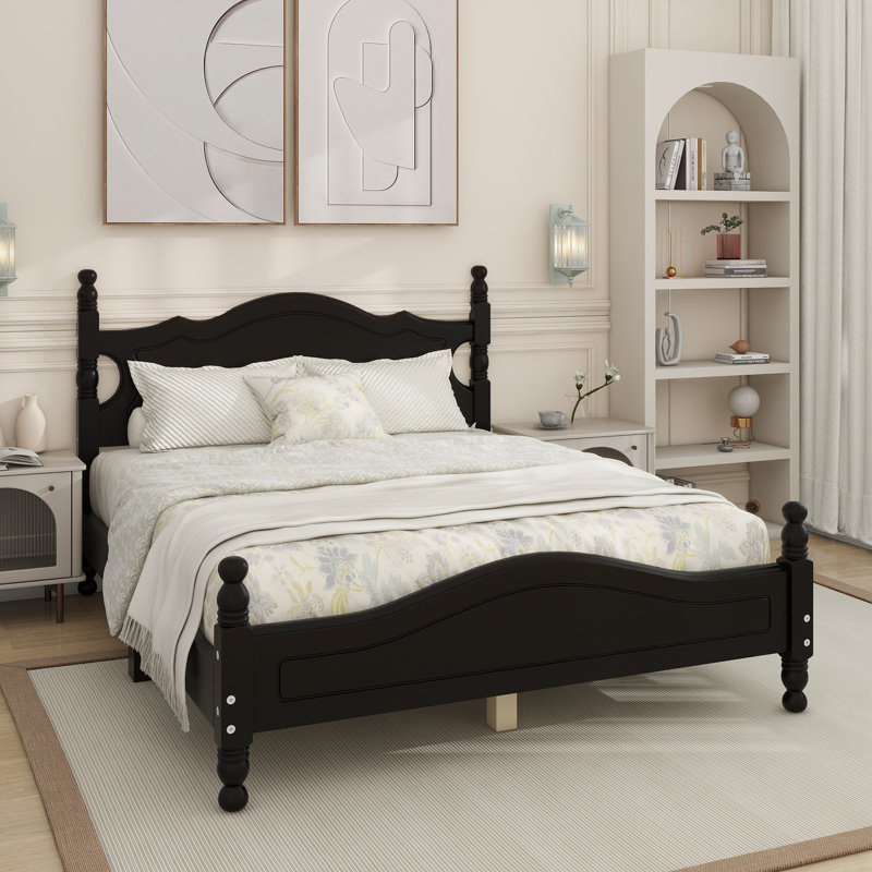 Wood Platform Bed Frame,Retro Style Platform Bed with Wooden Slat Support, Full, Black