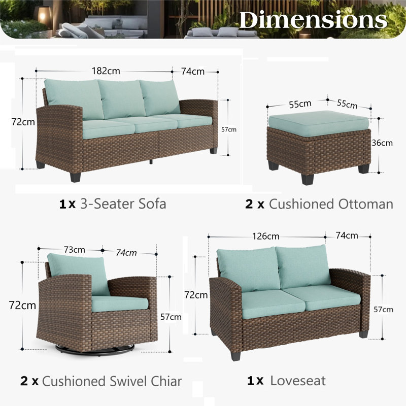 9 - Person Outdoor Wicker Patio Conversation Furniture Set  with Swivel Chairs, Blue
