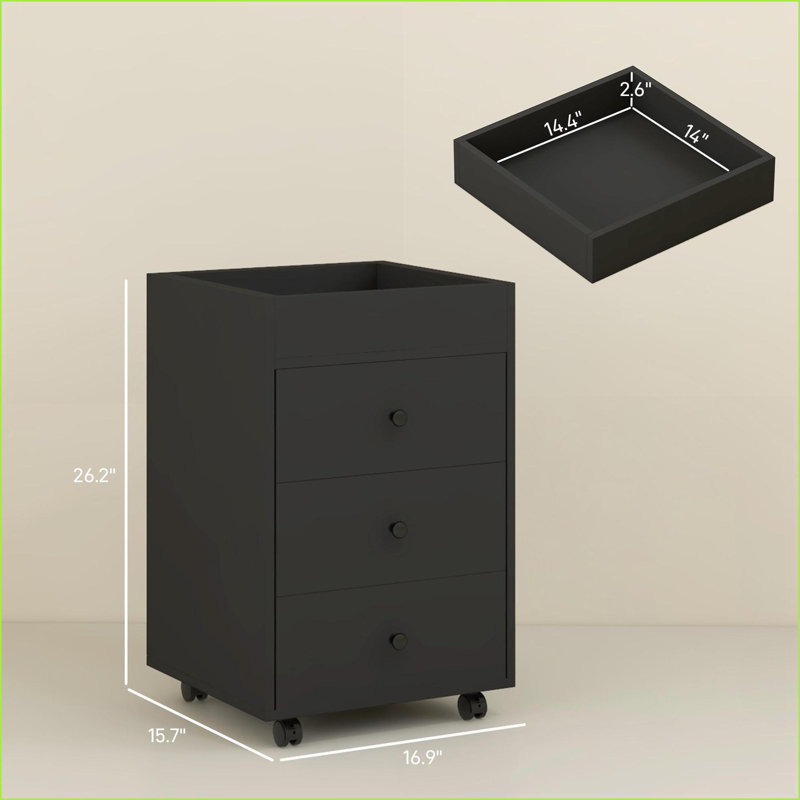 Cabinets, HOMCOM 3-Drawer Home Office Storage with Removable Tray | Rolling Under Desk Printer Stand | Black | Melamine-Coated Particle Board