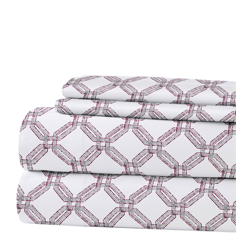 Modern Threads 4-Piece Ultra Soft Microfiber Sheet Set with Deep Pockets in Solids & Prints, Cara Geometric