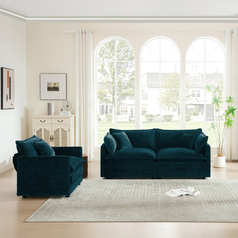 Ensemble de salon, canapé en chenille, pour le salon, Bleu