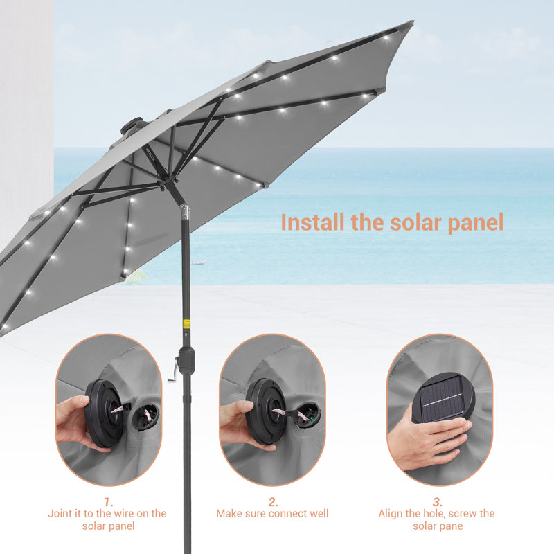 Parasol de marché lumineux 9 pi Kenmore, gris
