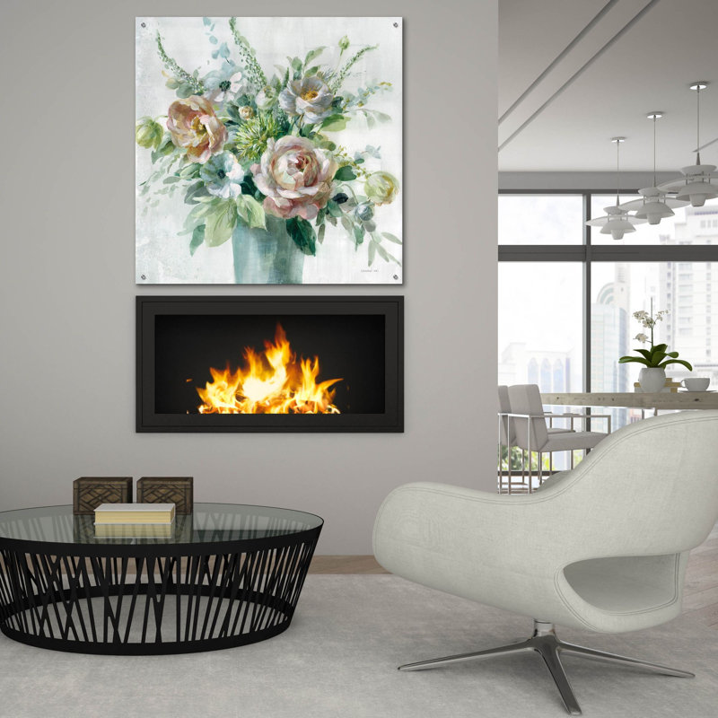 «Sage and Peach Flowers 1» par Danhui Nai, art mural en verre acrylique, H 36 po x l 36 po x P 0,2 po