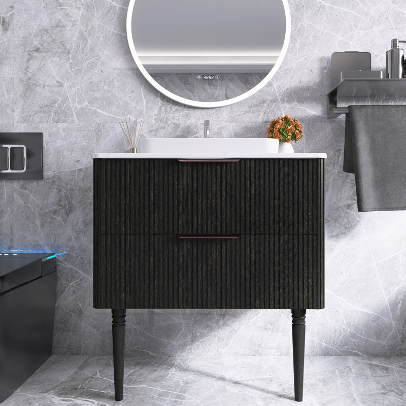 Meuble-lavabo autoportant de 30 po avec comptoir en céramique, Noir, noir, noir, noir