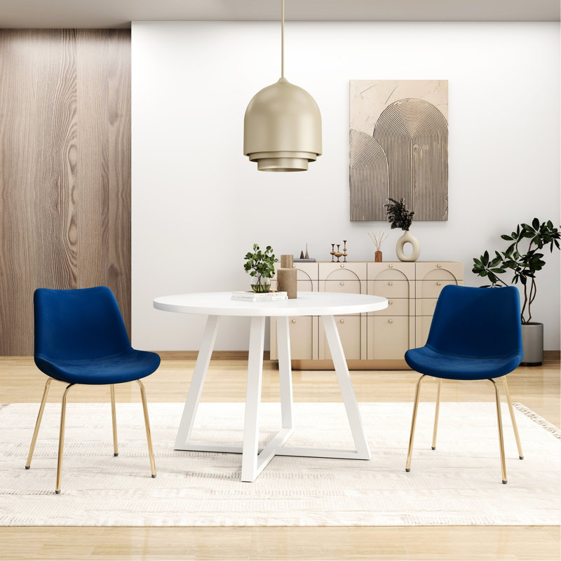 Ensemble de salle à manger 3 places - Table moderne à tréteaux et 2 coussins d'assise ronds en mousse haute densité avec chaises aux finitions élégantes