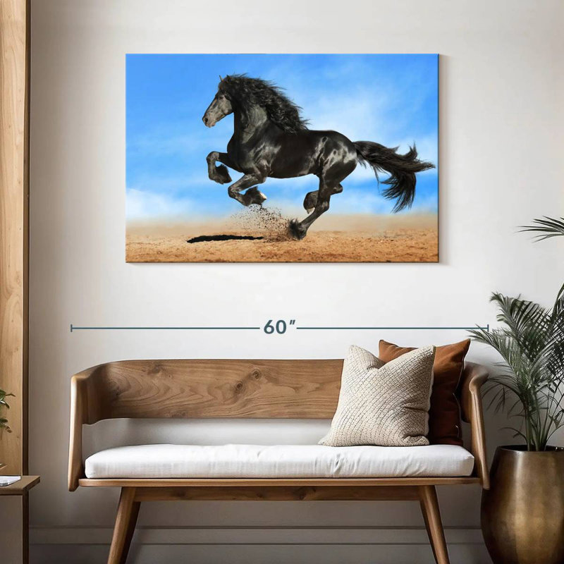 Cheval frison vivant, H 30 po x l 45 po