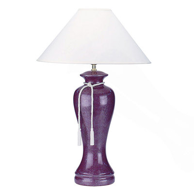 35" Tall Ceramic Table Lamp, Curved Design With Burgundy Finish, Linen Shade