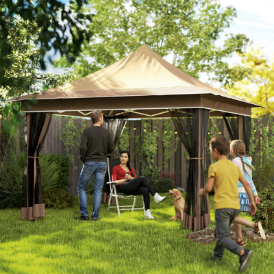 Tente à auvent escamotable 12 x 12 pi avec filet en filet, abri de soleil instantané avec sac de transport UPF50 +, abri de fête à hauteur réglable pour jardin, terrasse,