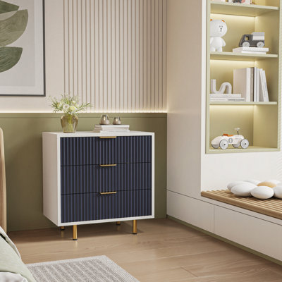 3 Drawer Dresser for Bedroom, Fluted Modern Nightstand with Deep Drawers, Chest of Drawers with Wide Top, Wooden Dresser Organizer, Side Table for Liv by George Oliver