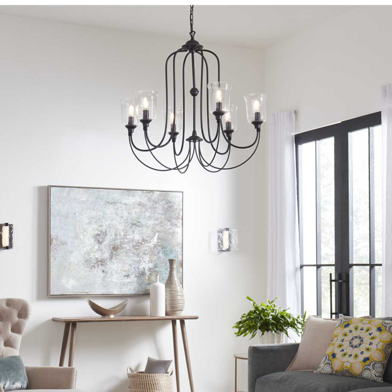 Lustree classique 6 lumières ombrées Ermengarda, Noir