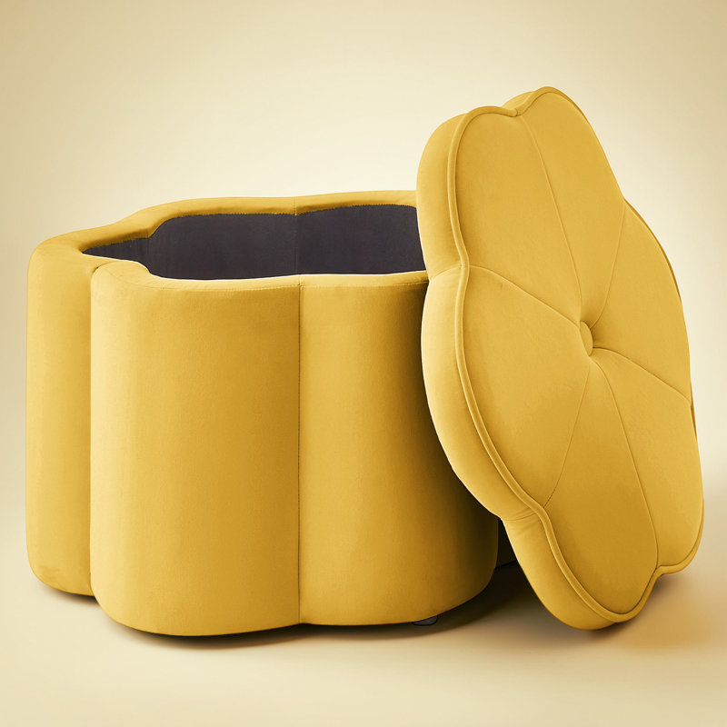 Set of 2 Flower-Shaped Velvet Storage Ottomans, Small & Large, Yellow
