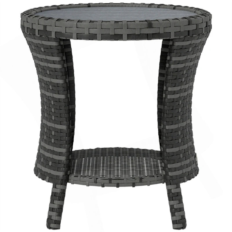 Outdoor Side Table With Hourglass Design, Dual-Tier Storage, And Weather-Resistant Composite Top For Patio Use.
