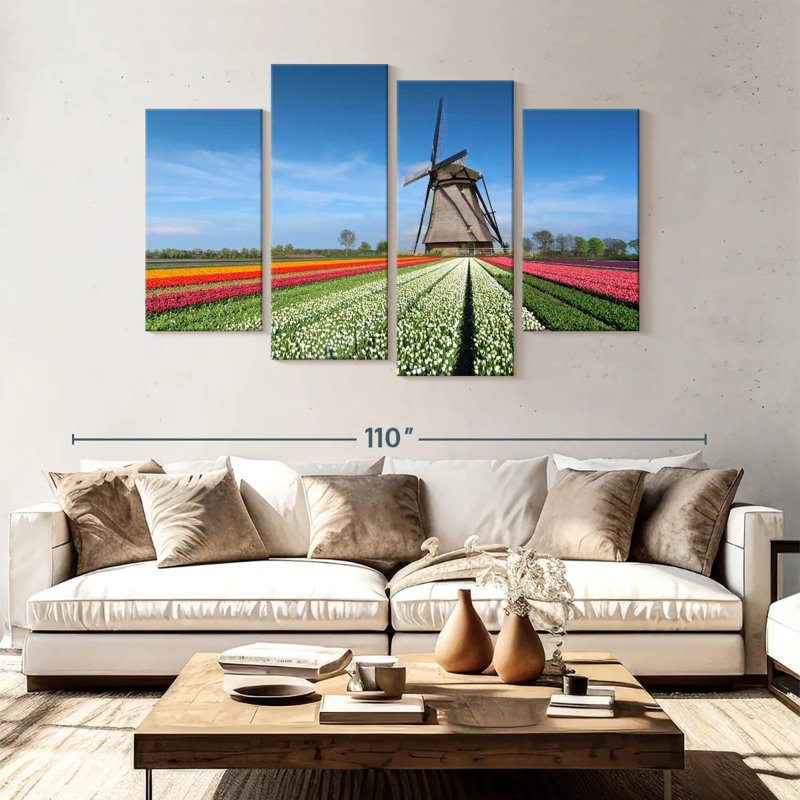 Moulin à vent et tulipes Alvord, H 54 po x l 84 po