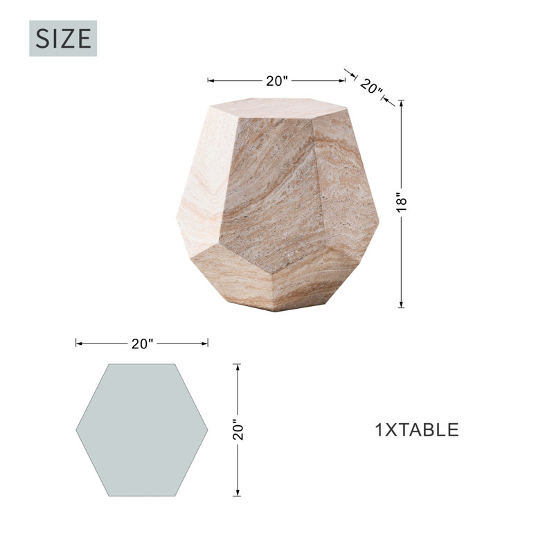 W20'' X D20'' X H18'' Magnesium Oxide Faux Marble Outdoor Side Table