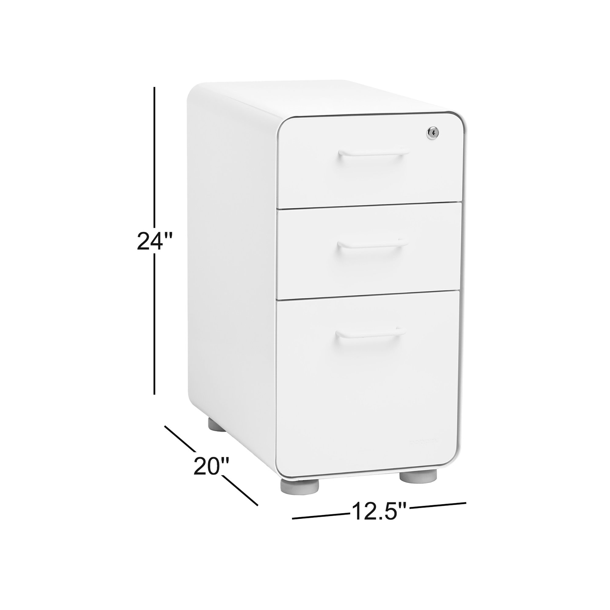 Stow Slim 3-Drawer Cabinet, Light Gray/White, With Caster