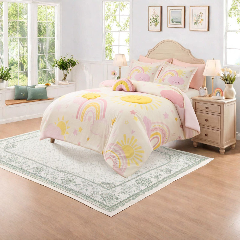 Ensemble de literie complet/queen, couette enfant arc-en-ciel en microfibre douce