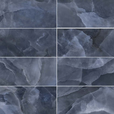 Geo Lush 12" x 24" Blue Glossy Porcelain Floor and Wall Tile