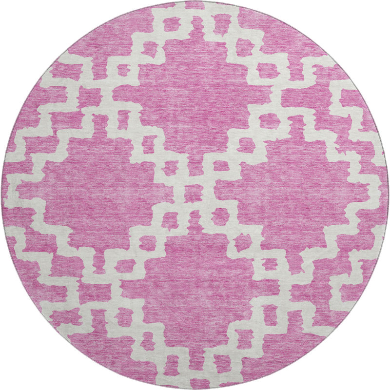 Premium Machine Washable Prisco Blush Rug, Round 8'