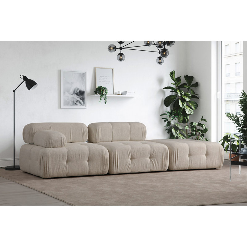 Stylish 3-Seat Sofa, Cream Color, 118.1 x 39.4 x 31.5 inches | Durable Beech Wood Frame & Chipboard, 100% Polyester Fabric | 28 DNS Foam for Comfort, Fixed Cushions, Dry-Cleanable, Modern Design, Black Plastic Legs