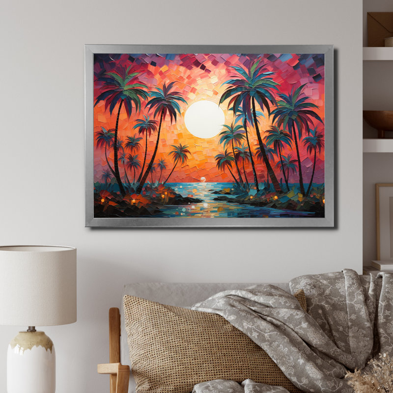 «Orange Orange Palm Trees», reproduction abstraite sur toile, H 30 po x l 40 po x P 1,5 po, Cadre photo argenté