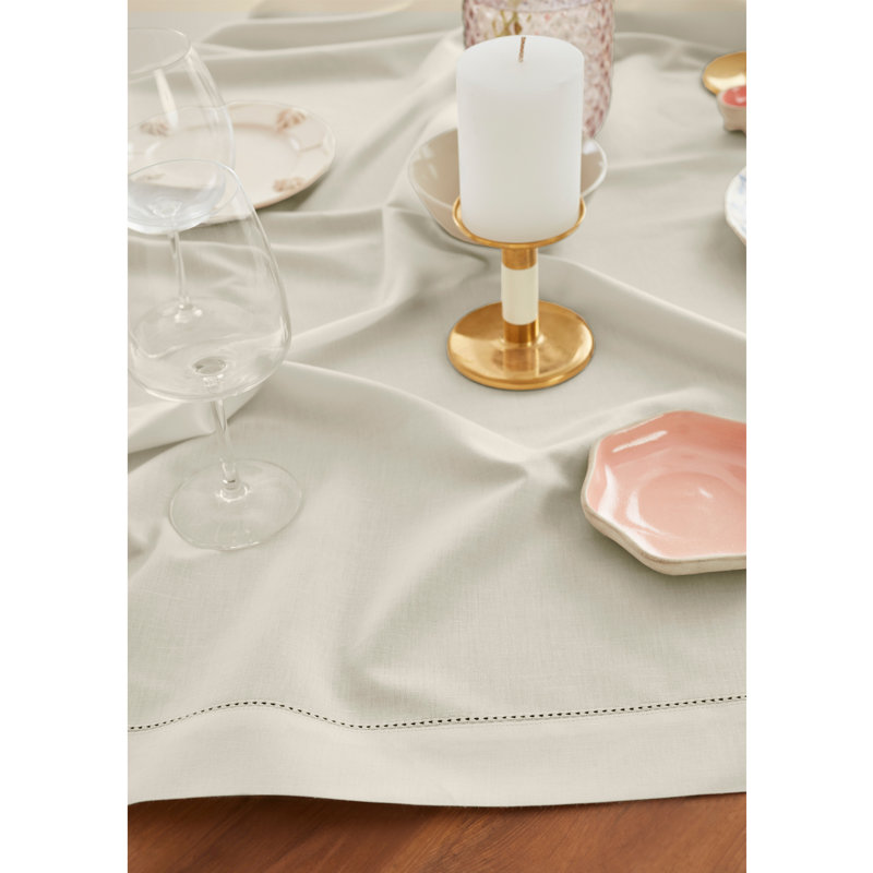 Cotton Linen Hemstitch Tablecloth, Linen, 104" x 60"