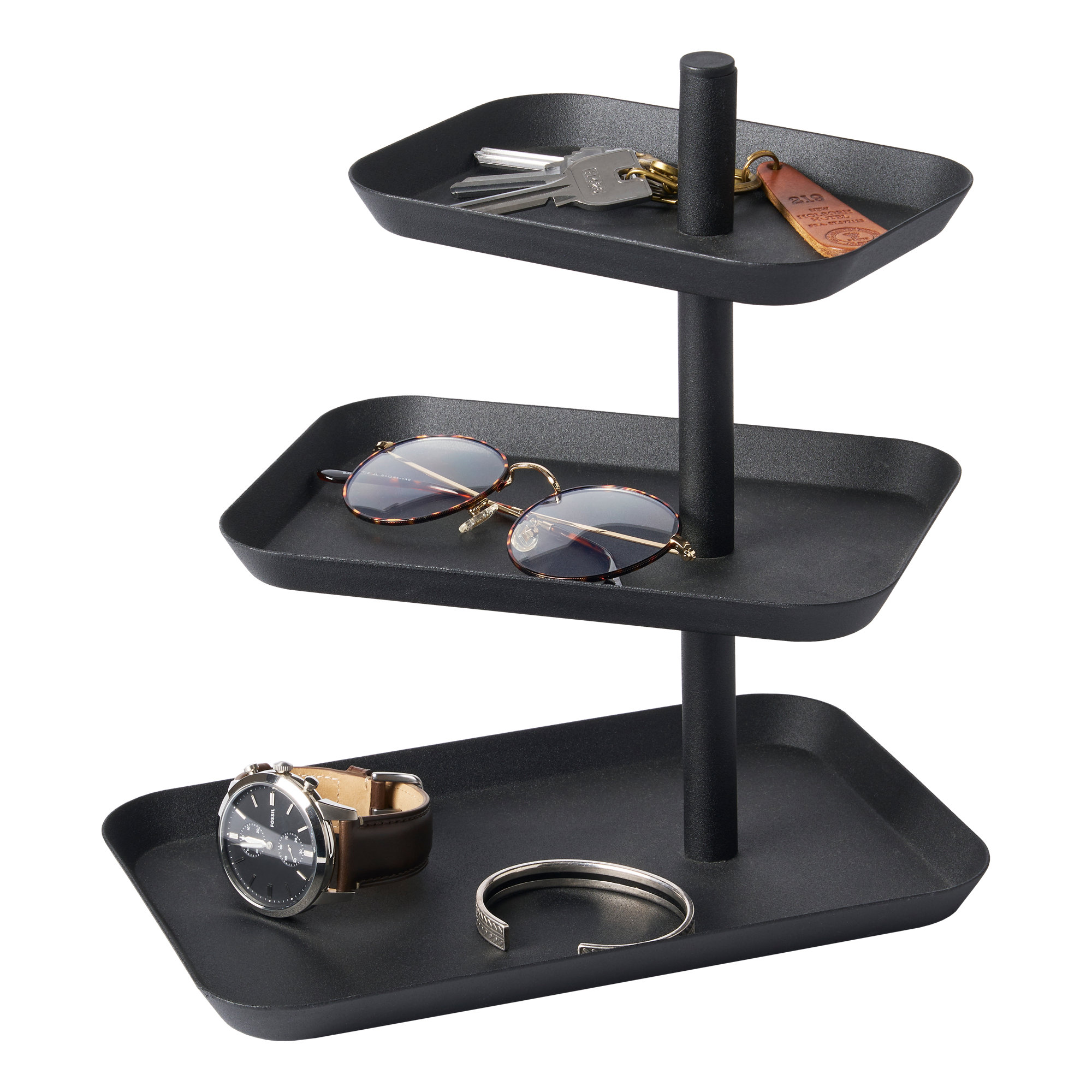 Yamazaki Home 3-Tier Accessory Tray - Jewelry Holder & Storage Organizer, Steel, Black