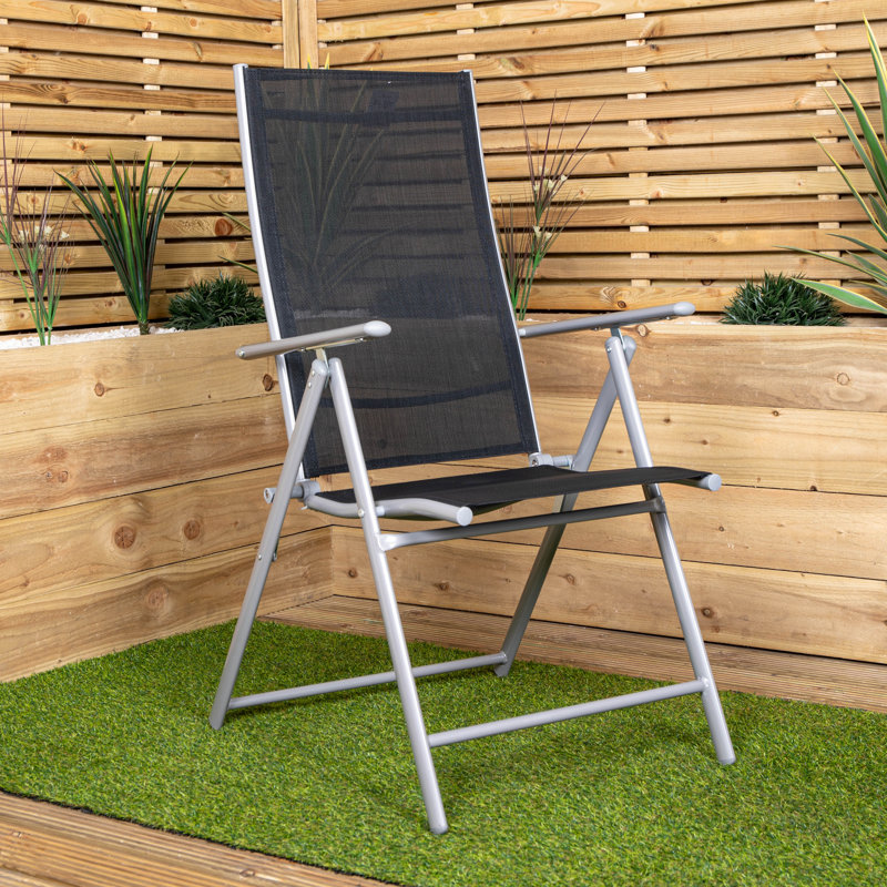 Foldable Outdoor Patio Dining Armchair, Black/White