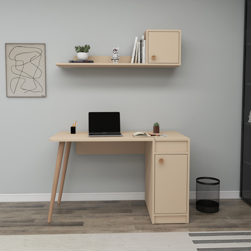 Ziva Modular Computer Desk, Beige/Natural