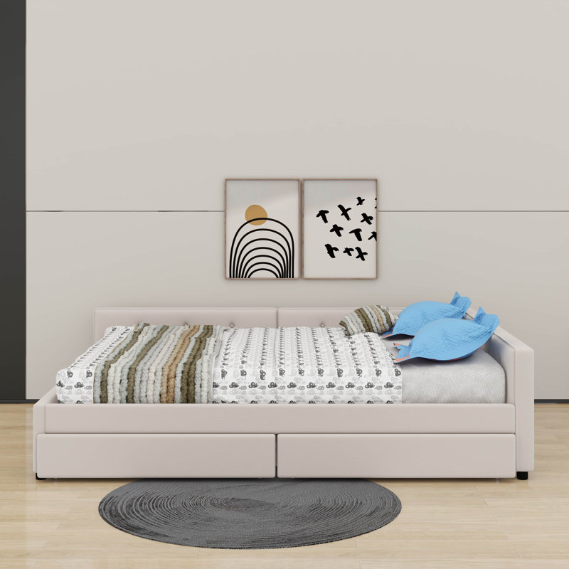 Upholstered Platform Bed With USB And Drawers, Queen