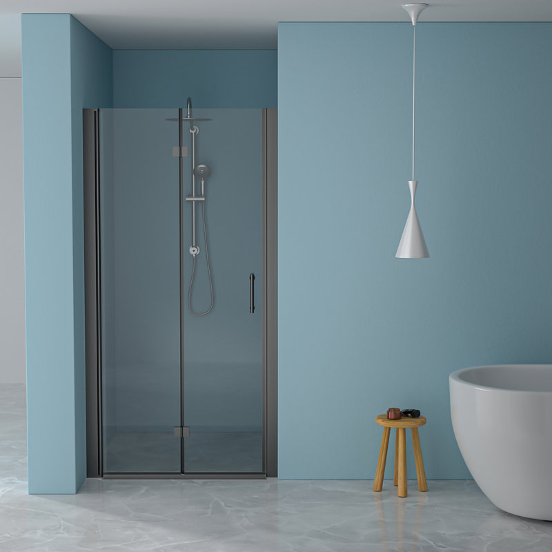 30"W X 72"H Fold Frameless Shower Door With Tempered Glass, 1/4 Inch (6 Mm), Matte Black, Matte Black