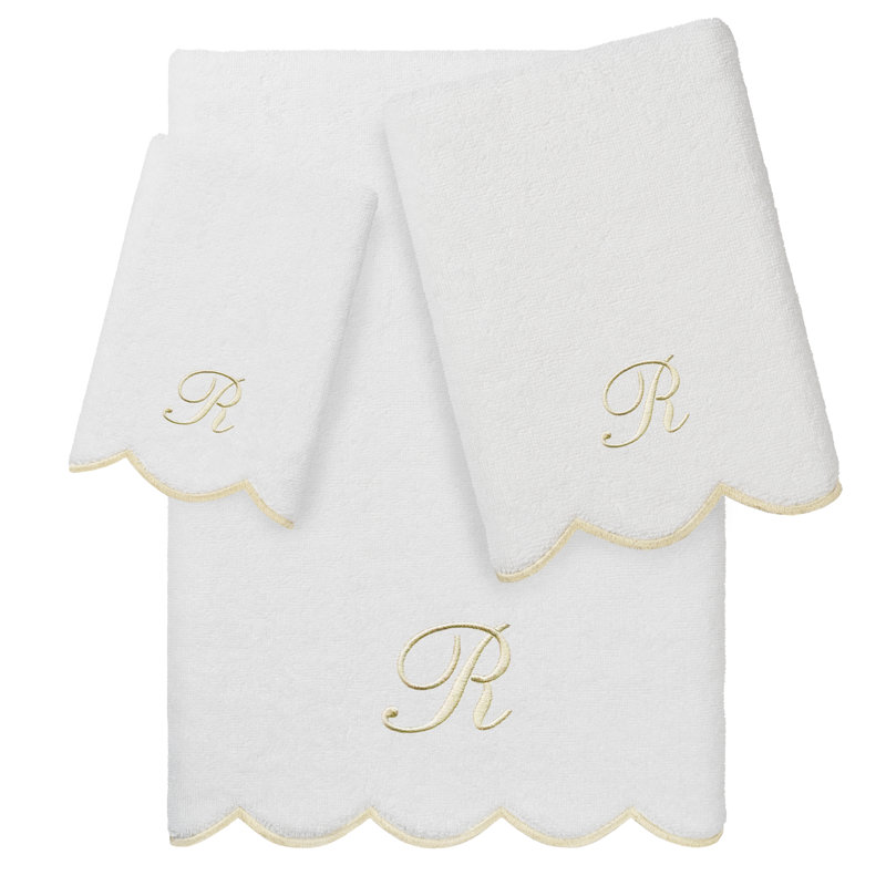 Ensemble de serviettes personnalisées 100% coton turque ADORNIA 3 pièces Linum Home Textiles, R, Blanc / beige