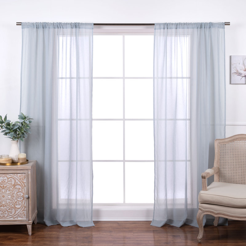 Paire de rideaux transparents avec passe-tringle Walton, Gris, L 52 po x L 96 po