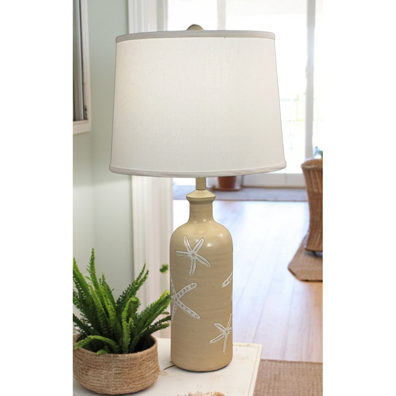 Solid Sisal/Ivory Etched Starfish Table Lamp, Tan