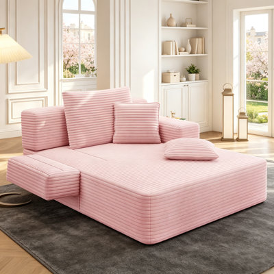 60.2" Oversized Corduroy Convertible Sofa Bed, 2-in-1 Chaise Lounge Sleeper Chair with Spring & Foam Cushion, Wide Padded Armrests & Storage Pocket, Comfy Lounge Chair for Living Room, Bedroom & Dorm