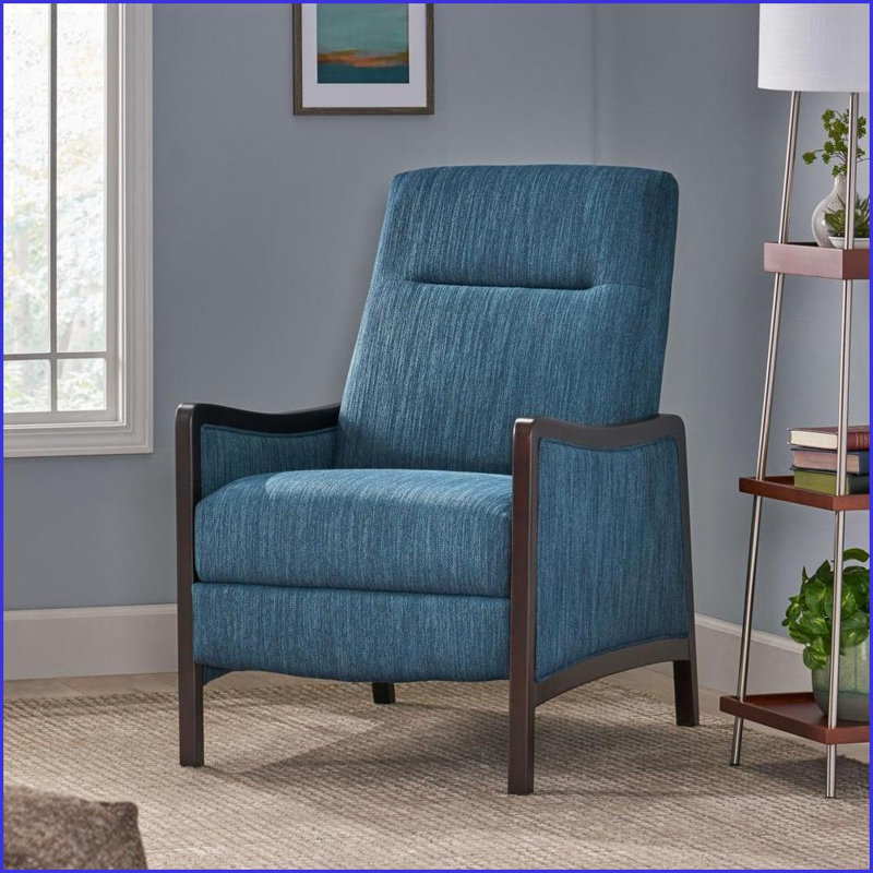Fauteuils inclinables, fauteuil inclinable moderne en tissu avec coussin plus épais Mid-Century | Bleu marine | Pieds en bouleau