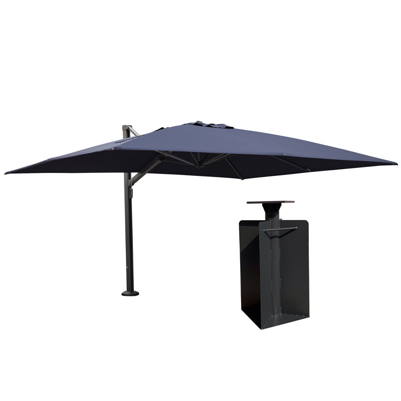 Parasol en porte-à-faux rectangulaire avec comptoir avec base en terre Sharav 10 pi x 13 pi Sharav, Bleu marine