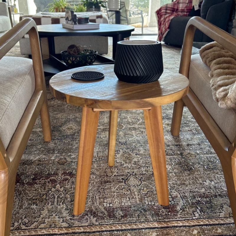 Table d'appoint ronde en bois d'acacia teinté, Naturel, Naturel