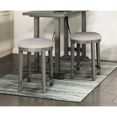 Hauteur de comptoir 3 pièces grise pour un repas décontracté: table rectangulaire avec support en métal et 2 tabourets ronds en tissu texturé 100% rembourré de mousse - sièges rembourrés Design industriel Cuisine: en tissu, en bois