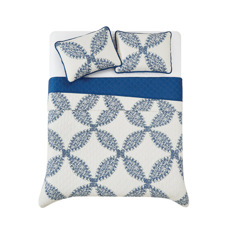 Ensemble de courtepointe en microfibre bleu / crème, Courtepointe très grand + 2 taies décoratives tr