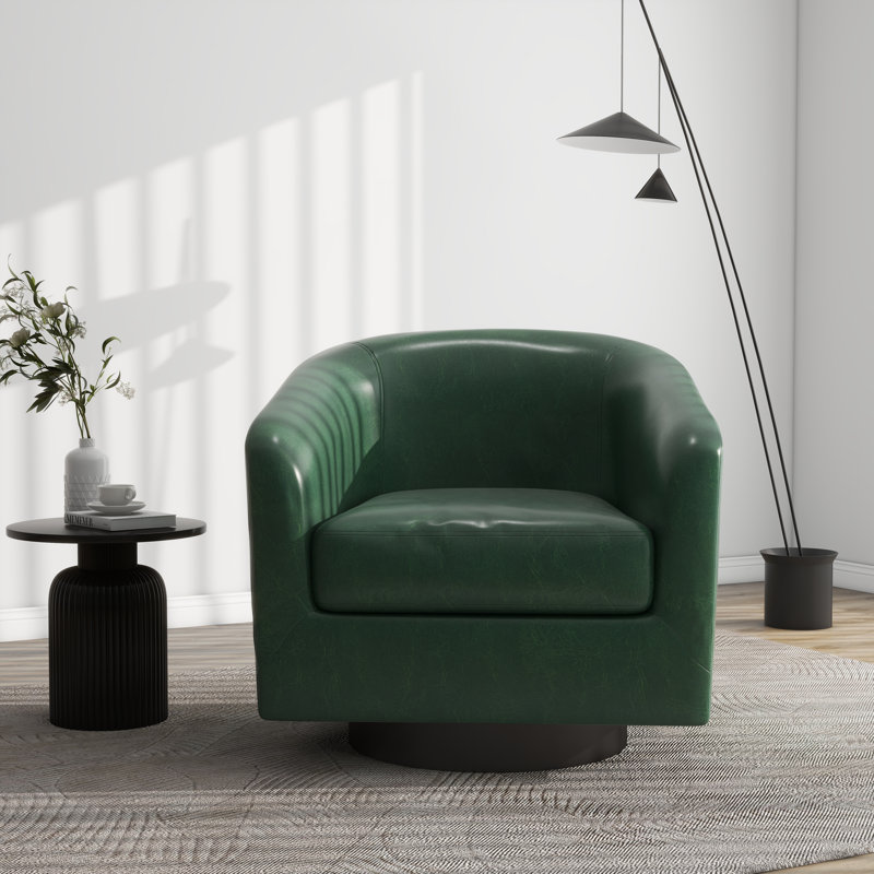 Bennett 73.1 Cm Wide Swivel Barrel Chair, Green Heathe Faux Leather